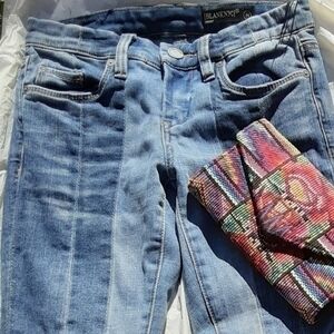 Skinny Step Hem Patchwork Jeans-Size 24